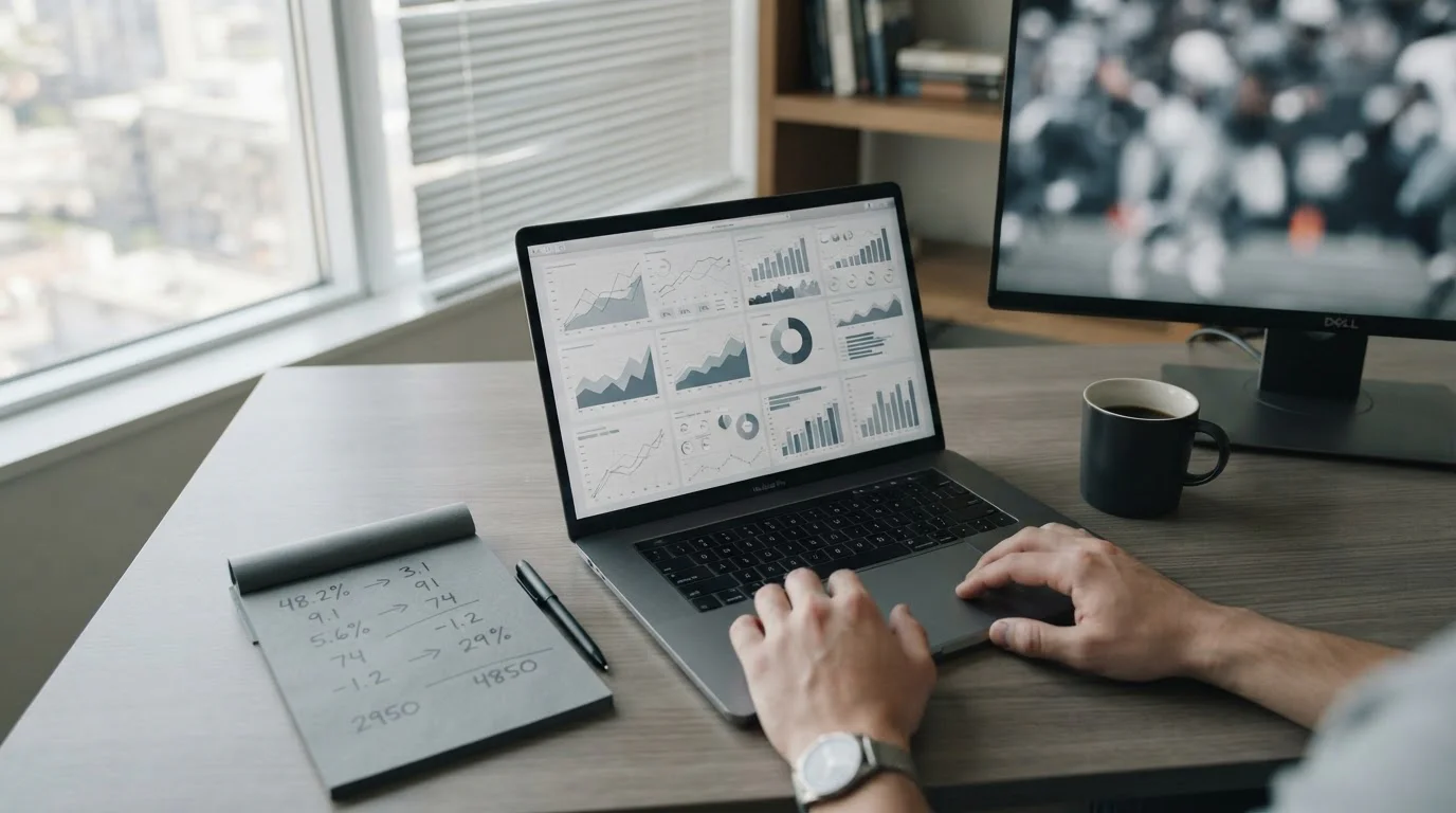 Datenanalyse und Statistiken für Sportwetten-Prognosen auf einem Schreibtisch