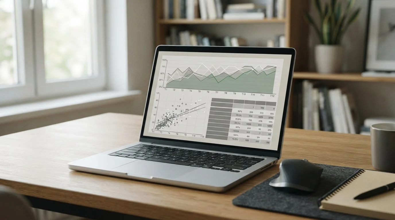 Laptop mit statistischen Auswertungen und Trefferquoten-Analyse