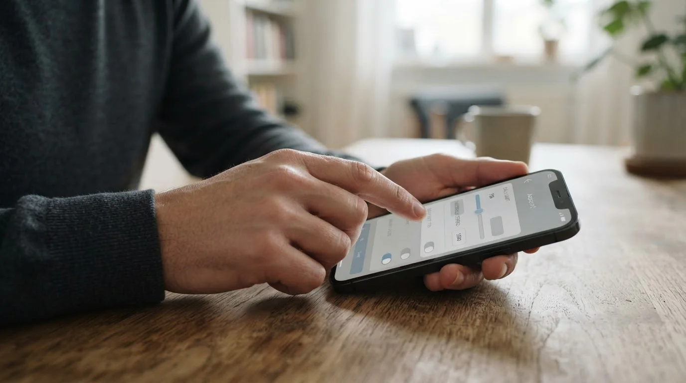Hände stellen ein Einzahlungslimit auf einem Smartphone ein