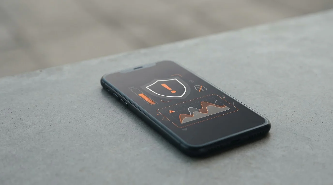 Warnsymbol und Sicherheitshinweise auf einem Smartphone-Display