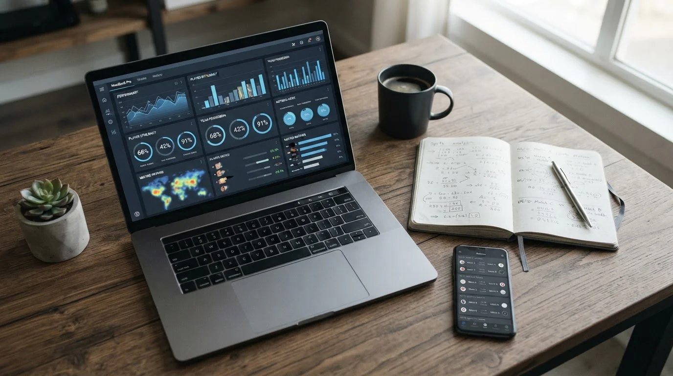 Analytische Darstellung von Sportwetten-Recherche mit Statistiken und Datenauswertung